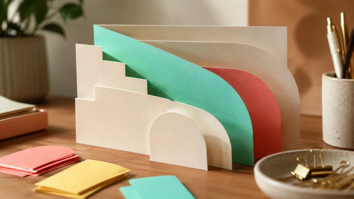 Layered blank paper dividers with curved, stepped, and angled edges.